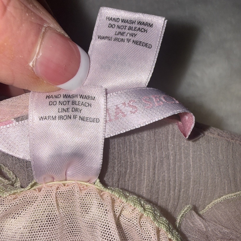 Vtg Y2K Victoria's Secret 100% Silk Set Floral Milkmaid Babydoll Chemise Slip S - Picture 8 of 16